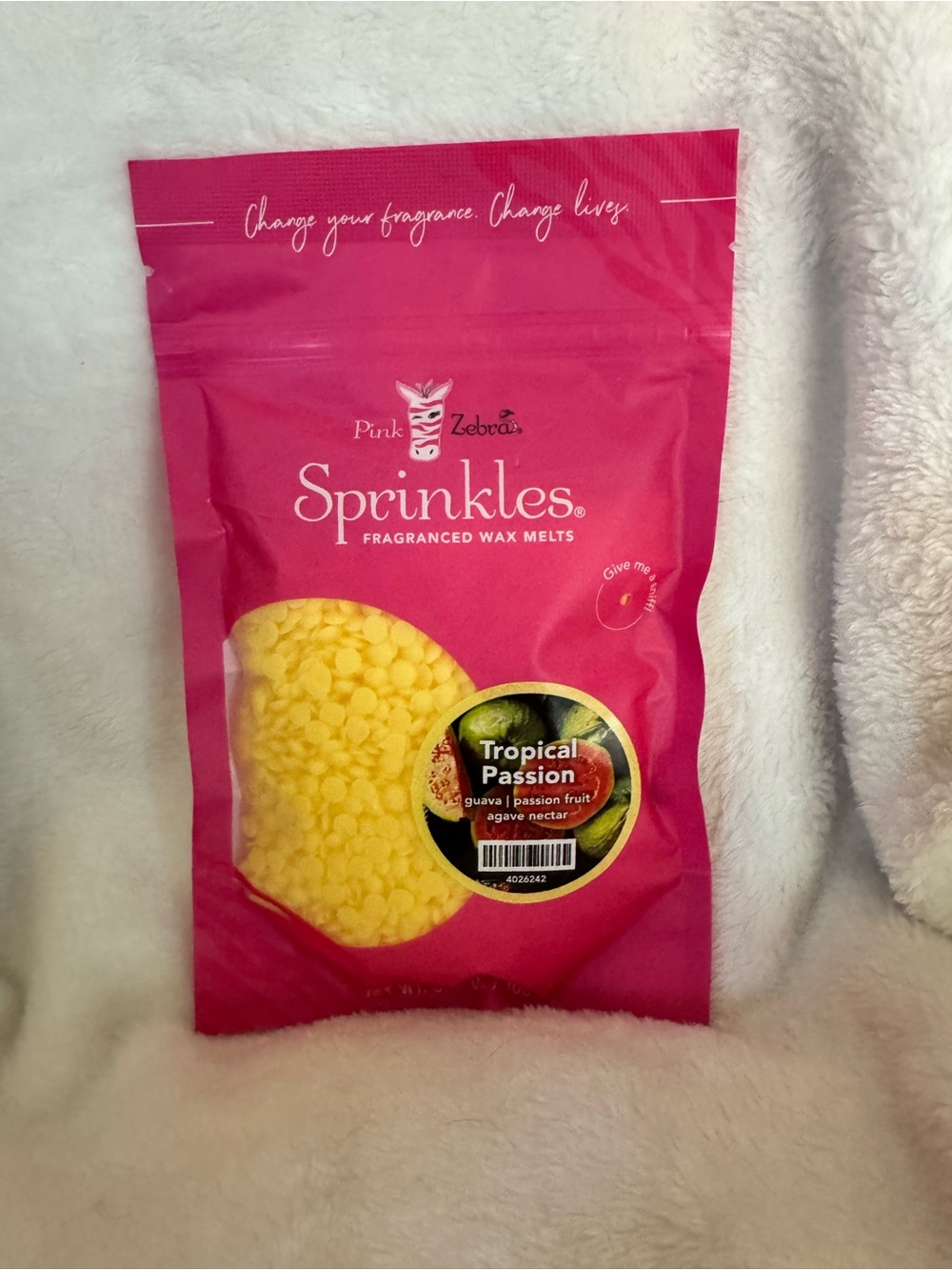 Pink Zebra Sprinkles Wax Melts - Bright Pink Bag with Yellow Sprinkles